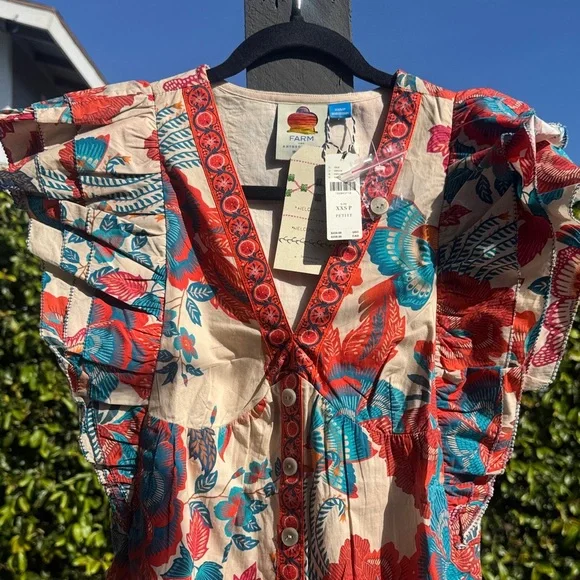 FARM Rio x Anthropologie Floral V-Neck Ruffle Dress - Picture 3 of 5